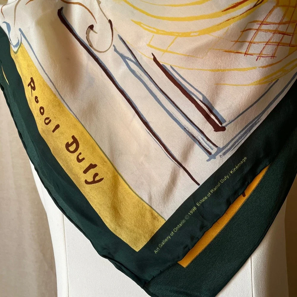 Vintage 1998 Raoul Dufy Art Gallery of Ontario Silk Scarf Yellow Console Violin